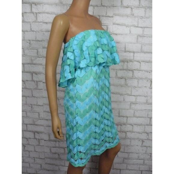 Judith March Blue Green Zig Zag Lace Knit Strapless Empire Dress Small NEW - Picture 3 of 7